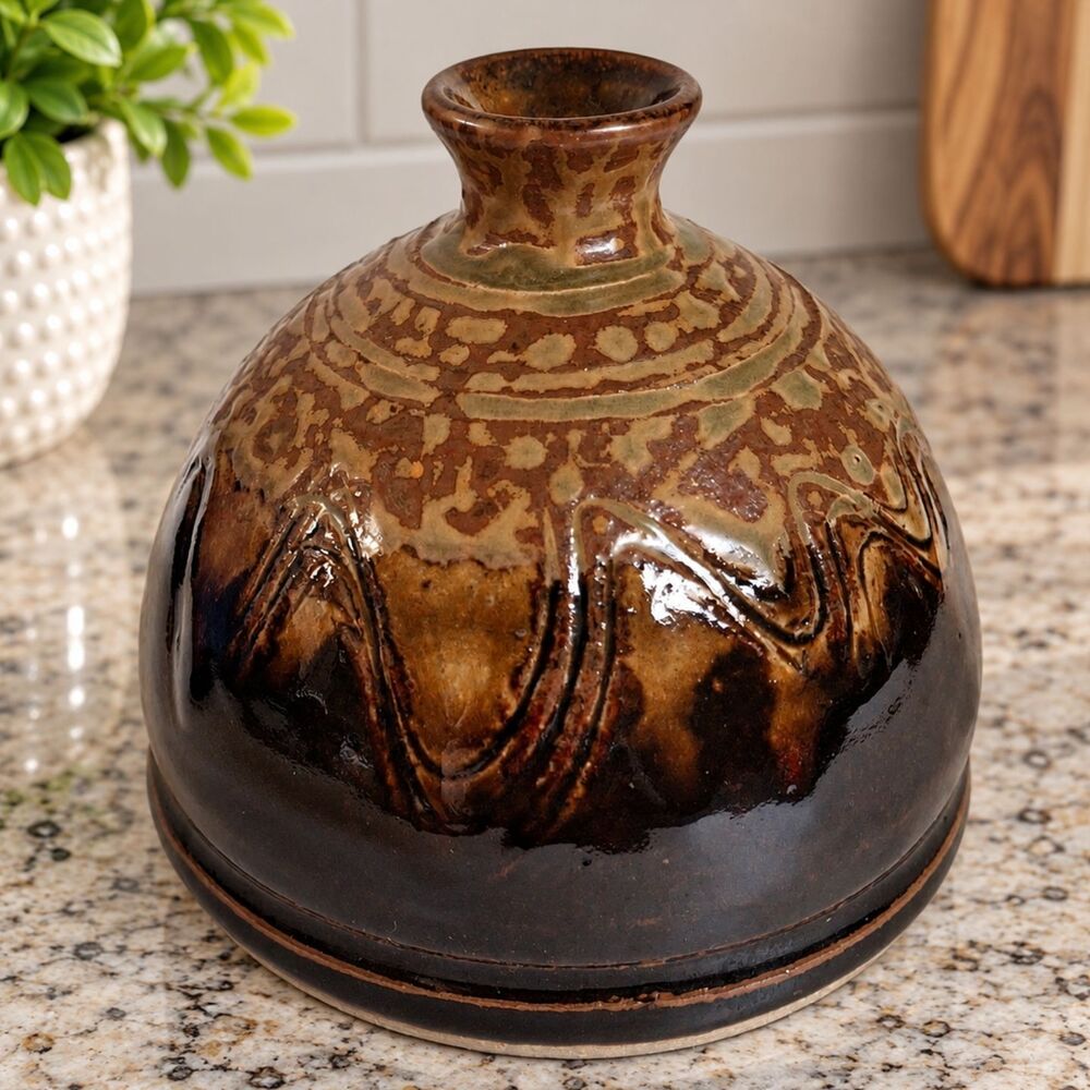 Vintage Whynot Pottery NC Studio Art Pottery 4" Vase Brown Drip Glaze Signed